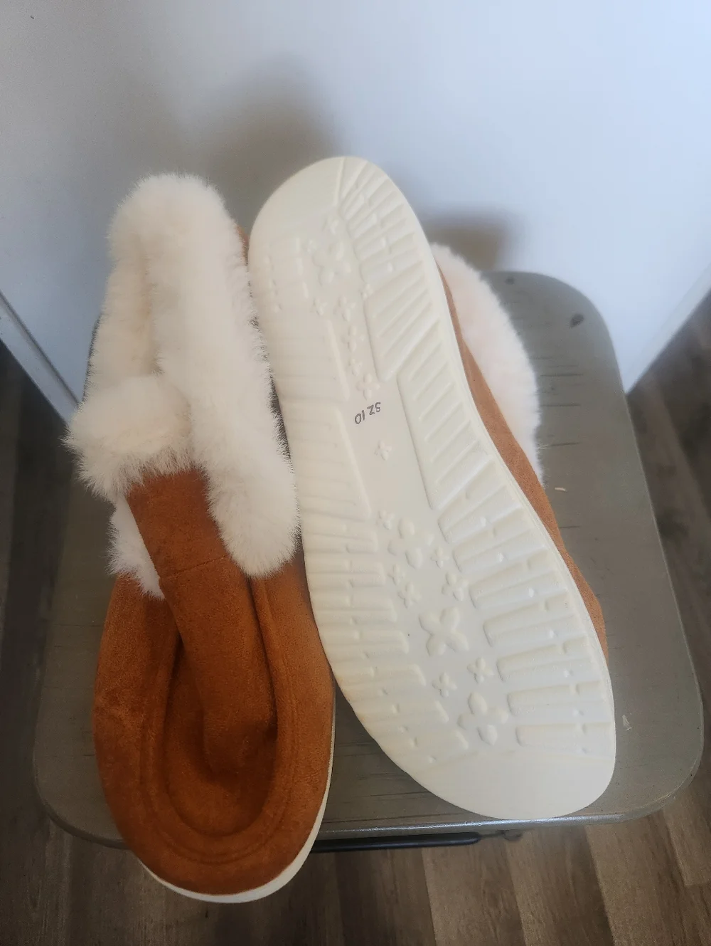 Women's Faux-Suede Tan Slip-On Shearling Lined Booties